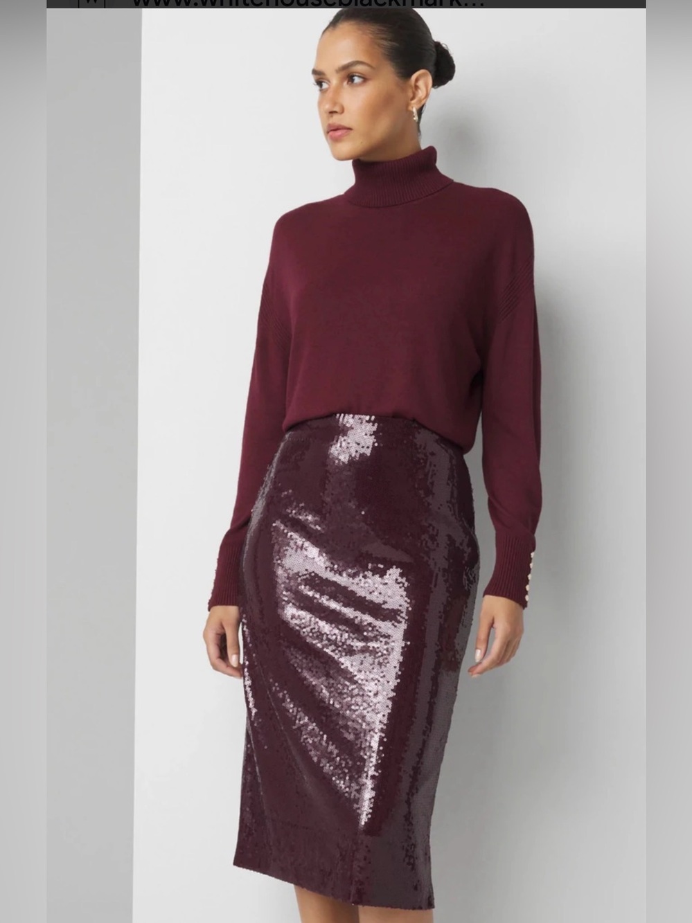 White House Black Market Plum Sequin Pencil Skirt 14